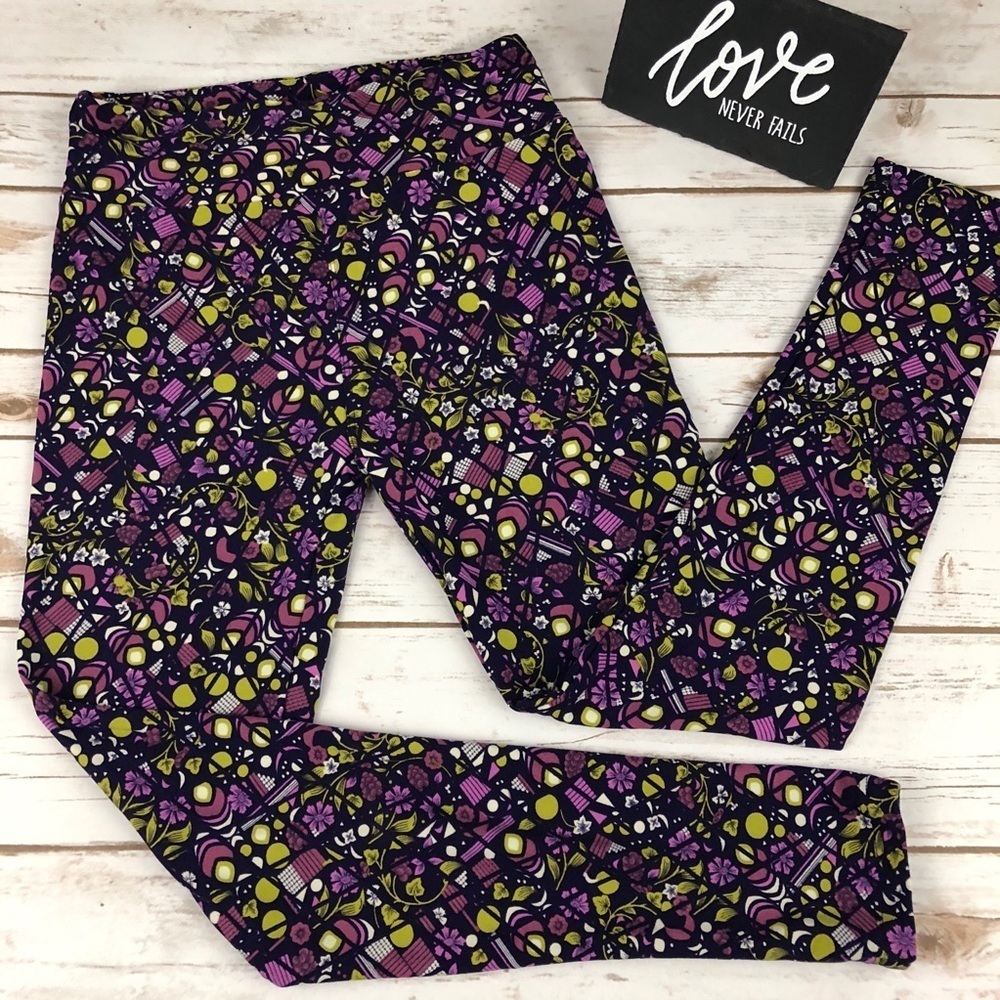 24 LuLaRoe Purple & Green Leggings size OS NWOT